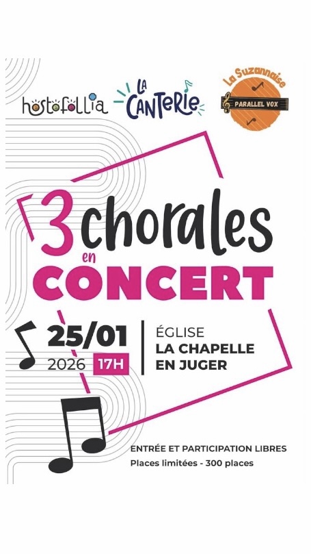 Cet après midi à 17h00, concert 3 chorales à la Chapelle&nbsp;Enjuger…